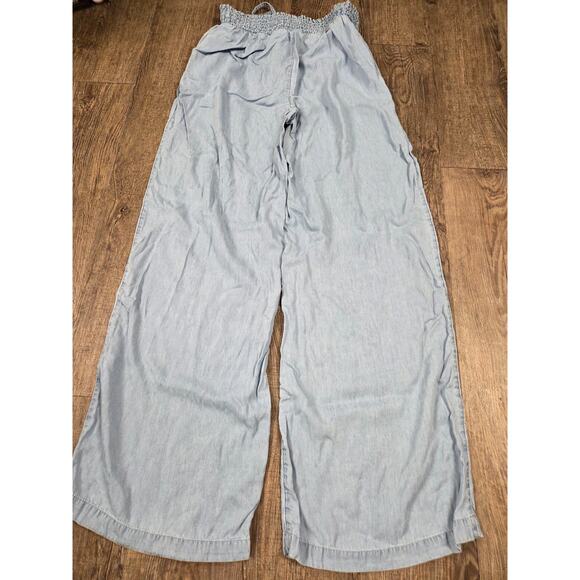 SO Women's Small Wide Leg Light Wash Cambray Elastic Waist Pants Denim Thin - Picture 5 of 5